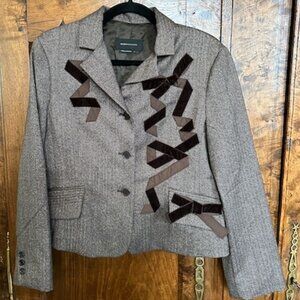 BCBGMAXAZRIA Herringbone Blazer with Velvet Accents, Size L"